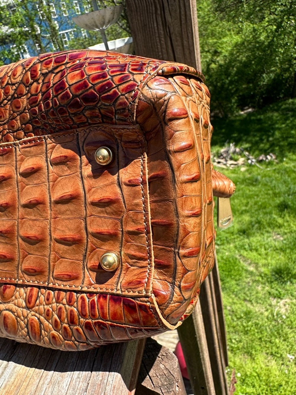 Brahmin Melbourne Faye Toasted Almond  Croc-Embossed Leather Satchel - Picture 9 of 12
